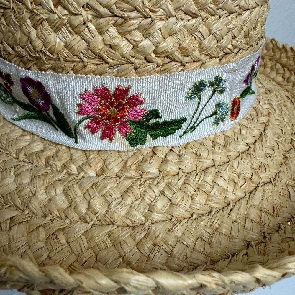 Liz Claiborne Woven Straw Raffia Sun Garden Beach Hat Natural Size 23